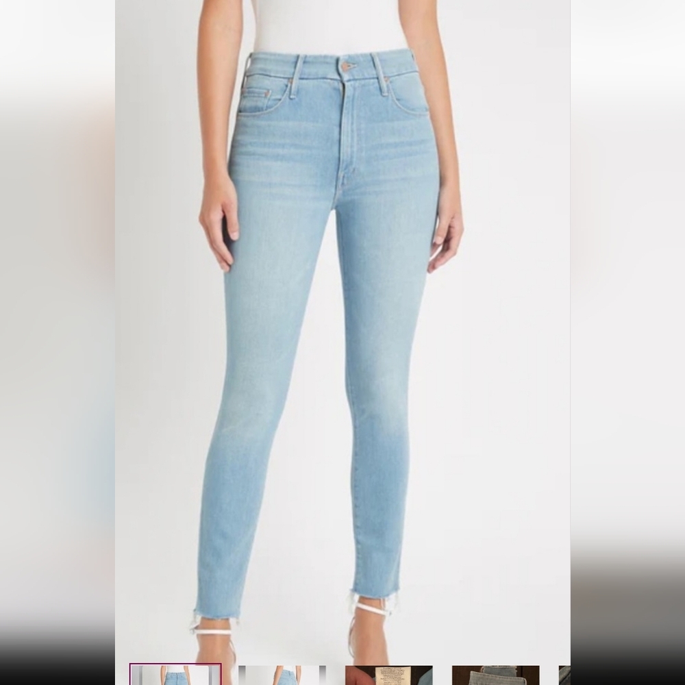 MOTHER Not Guilty  Blue Skinny Jeans with Ankle  Frayed Hem
